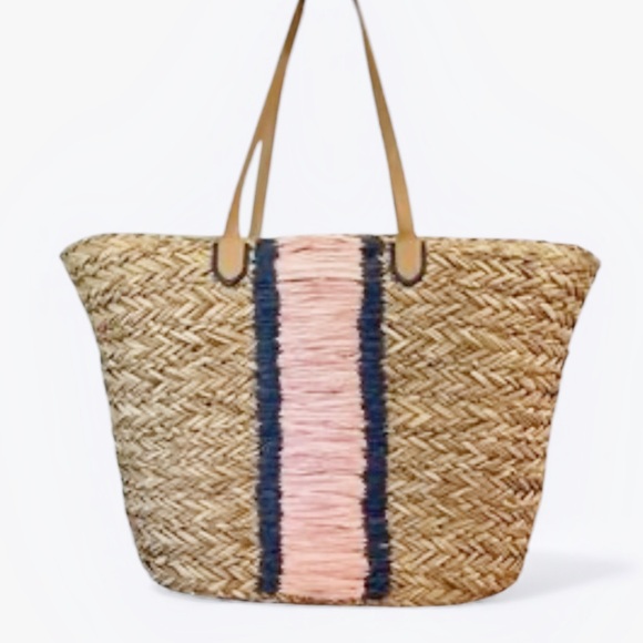 NEW Vineyard Vines for Target Tan and Pink Straw Tote - Picture 1 of 5